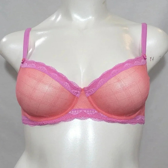 34C Jezebel 10027 Marni Diamond Mesh Unlined Bra Coral - Picture 1 of 8